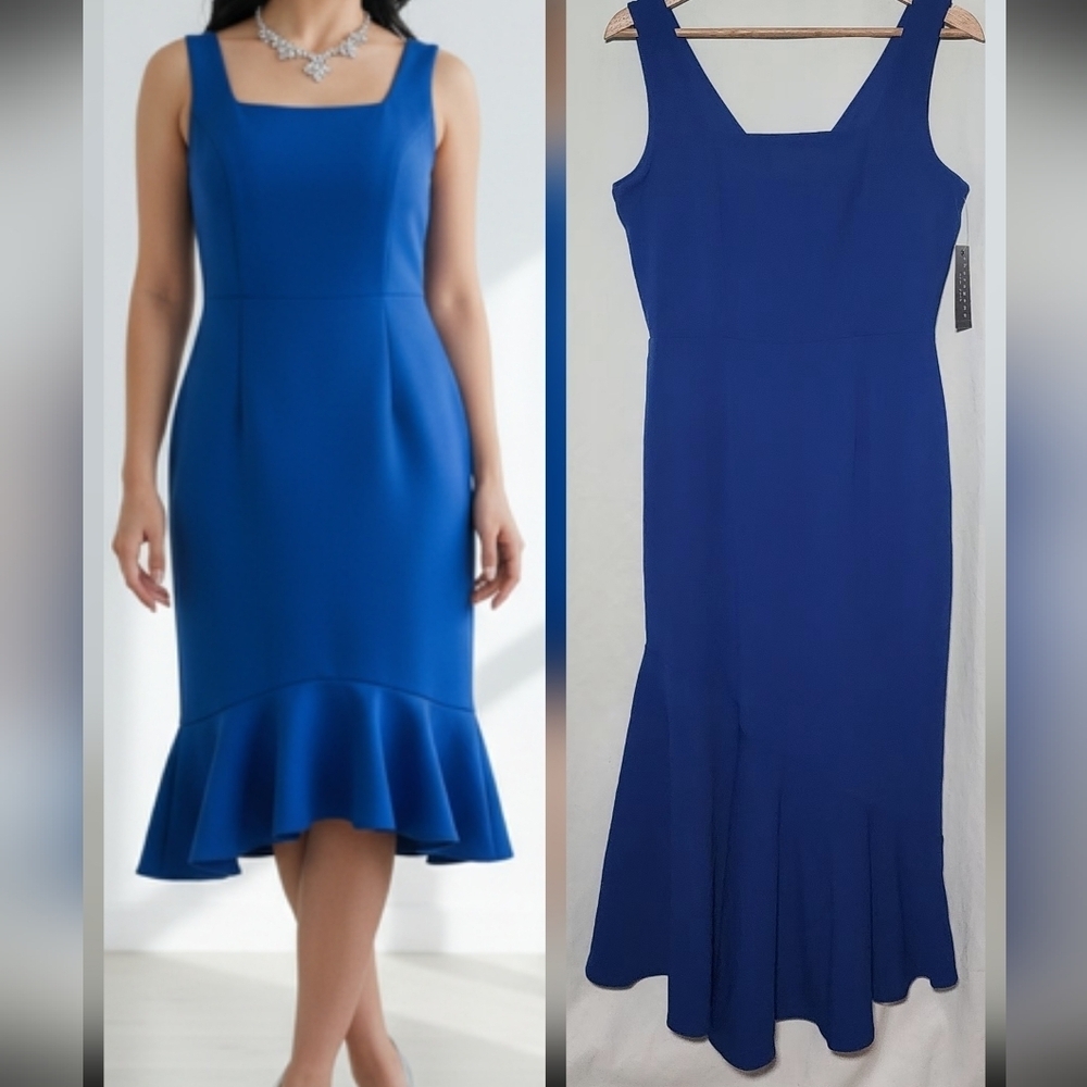 Sharagano Royal Blue Sleeveless Midi Dress
